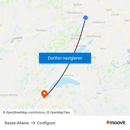 Basse-Allaine to Confignon map