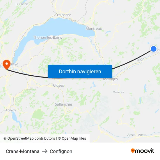 Crans-Montana to Confignon map