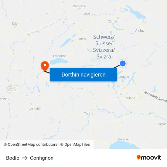 Bodio to Confignon map