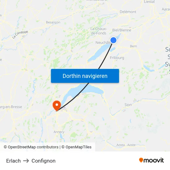 Erlach to Confignon map