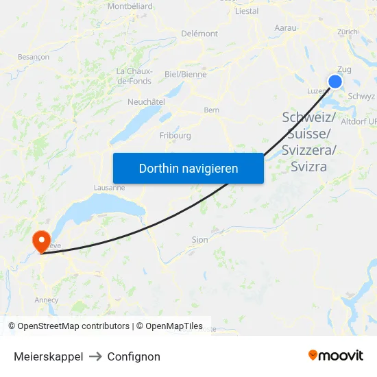 Meierskappel to Confignon map