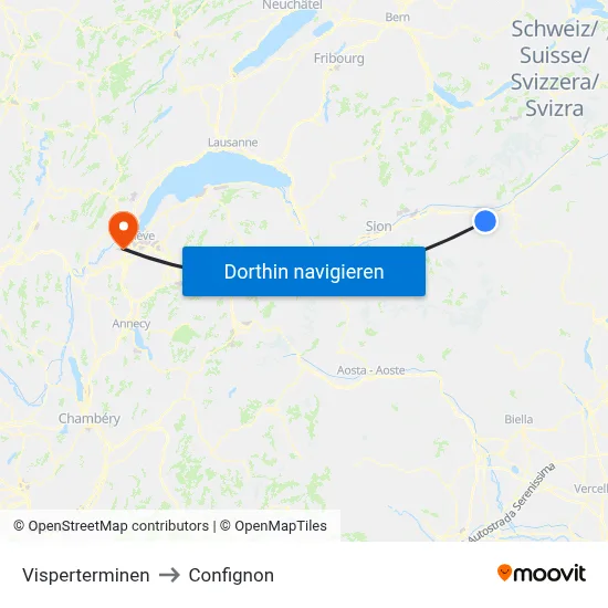 Visperterminen to Confignon map