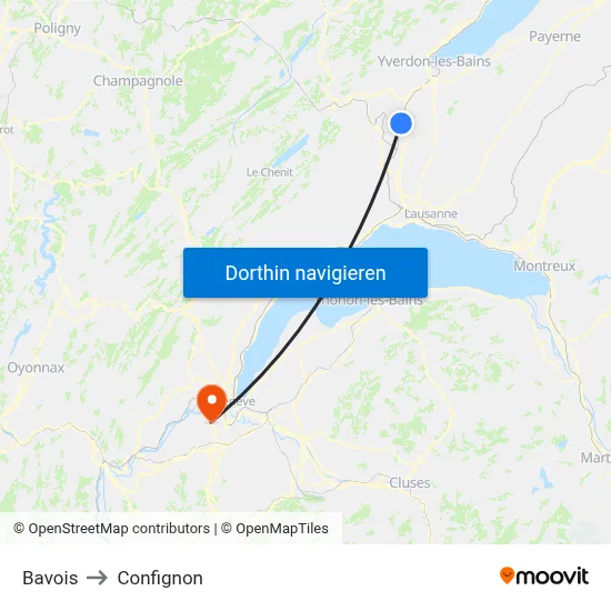 Bavois to Confignon map