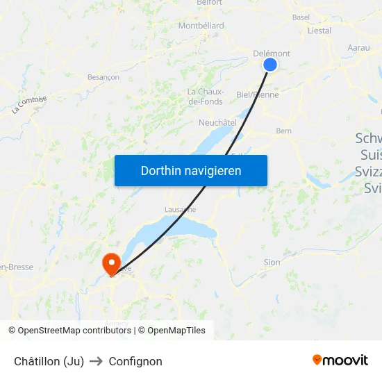 Châtillon (Ju) to Confignon map