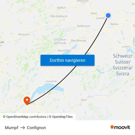 Mumpf to Confignon map