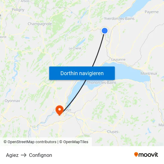 Agiez to Confignon map