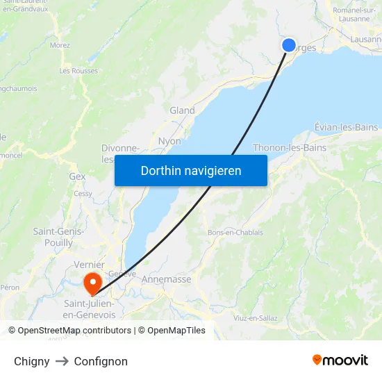 Chigny to Confignon map