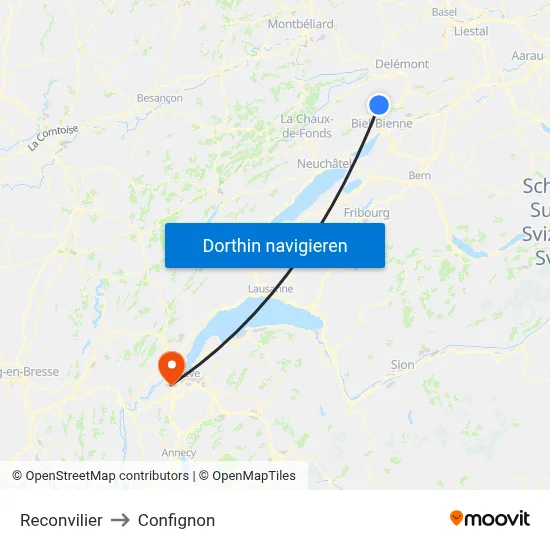 Reconvilier to Confignon map