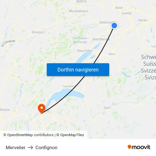 Mervelier to Confignon map