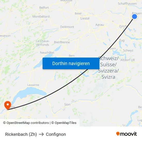 Rickenbach (Zh) to Confignon map