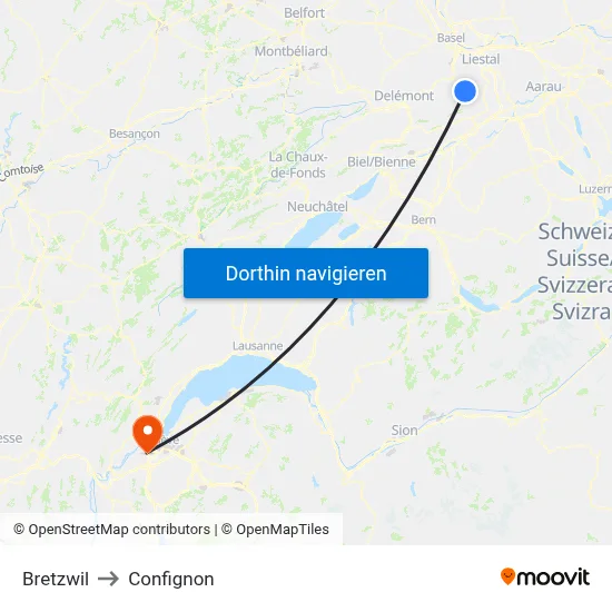 Bretzwil to Confignon map