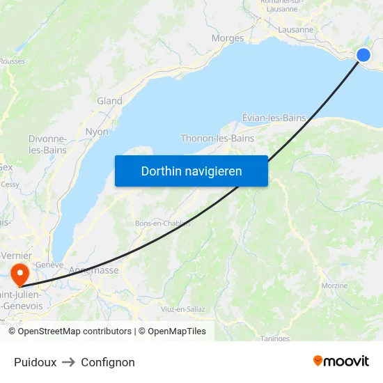 Puidoux to Confignon map