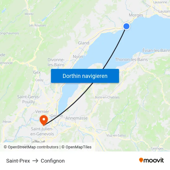 Saint-Prex to Confignon map