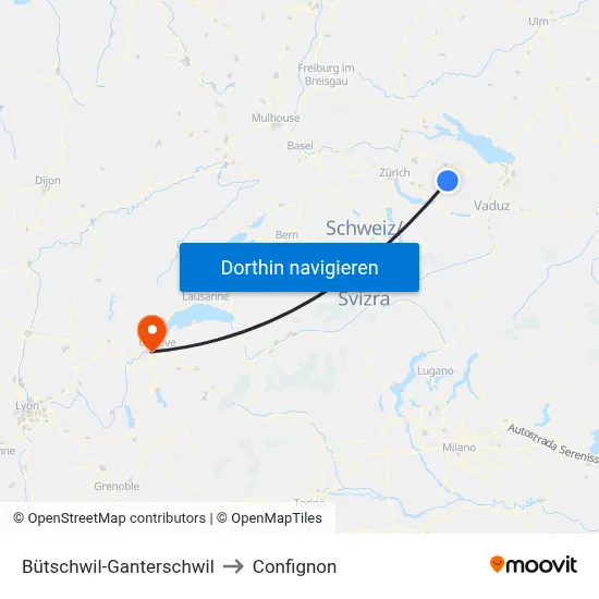 Bütschwil-Ganterschwil to Confignon map