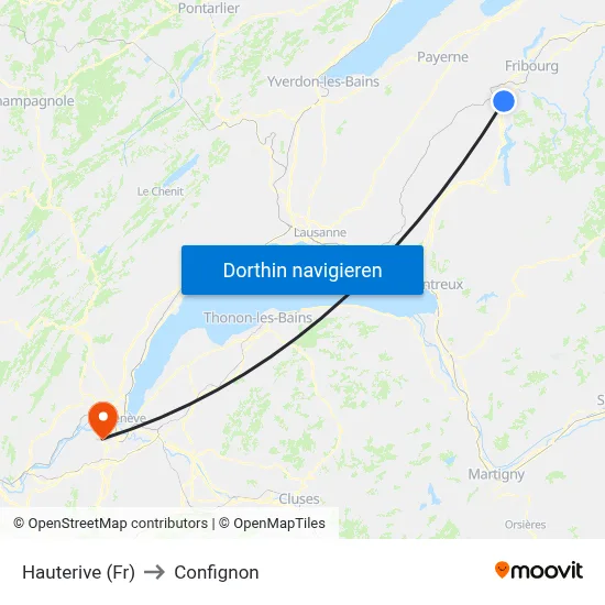 Hauterive (Fr) to Confignon map