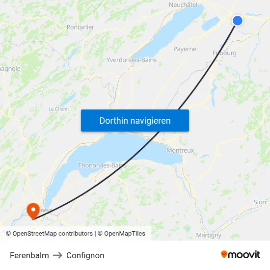 Ferenbalm to Confignon map