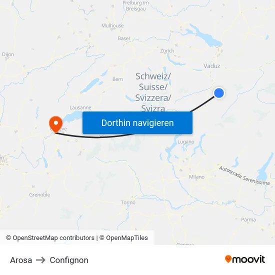 Arosa to Confignon map