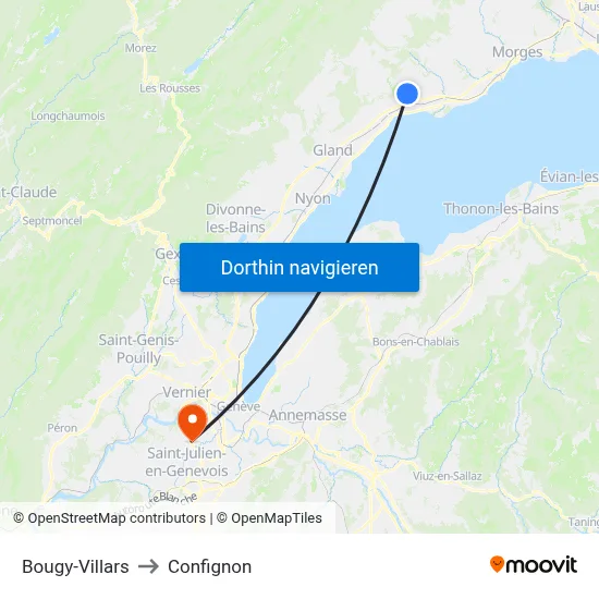 Bougy-Villars to Confignon map