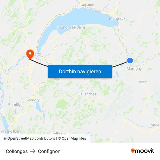 Collonges to Confignon map