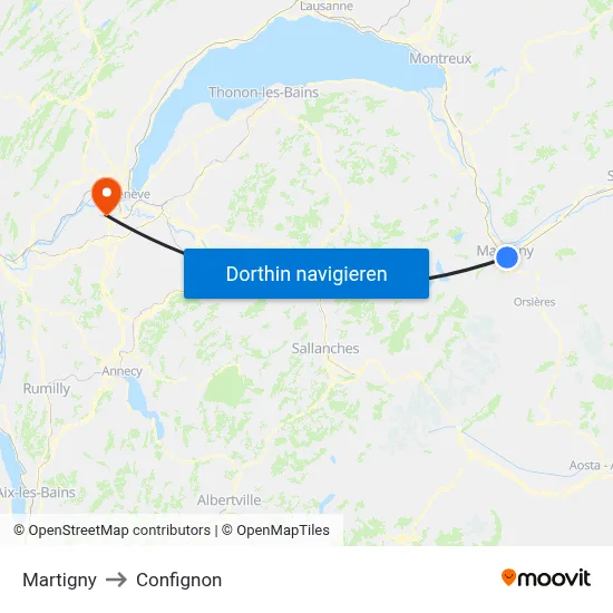 Martigny to Confignon map