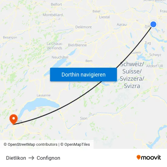 Dietlikon to Confignon map
