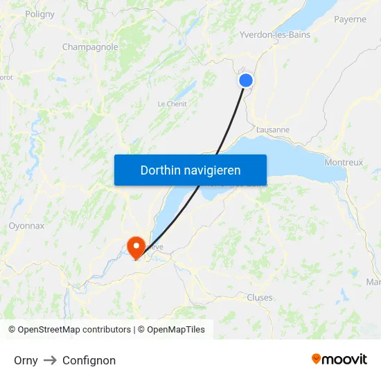 Orny to Confignon map
