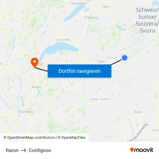 Raron to Confignon map