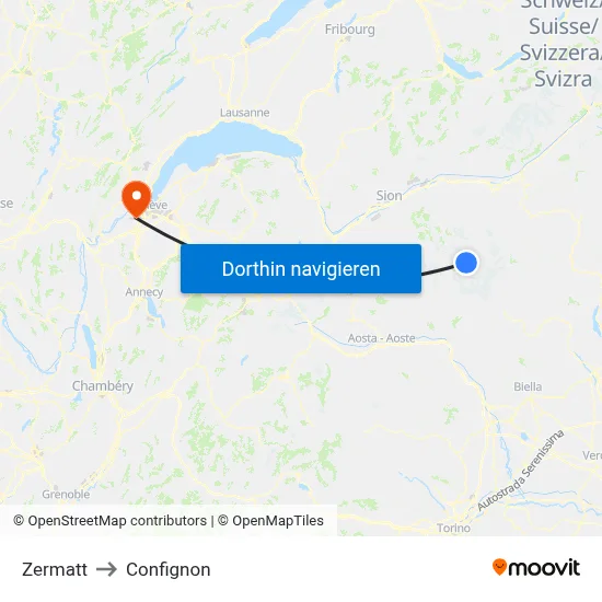 Zermatt to Confignon map