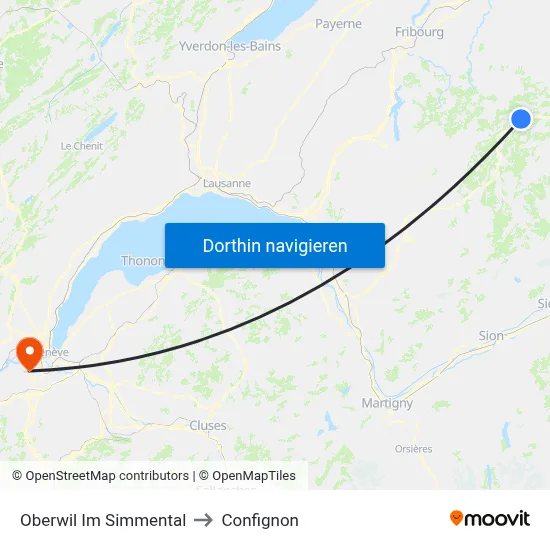 Oberwil Im Simmental to Confignon map