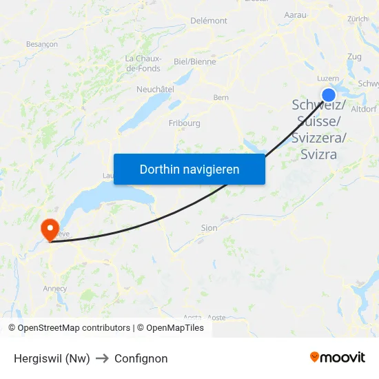 Hergiswil (Nw) to Confignon map