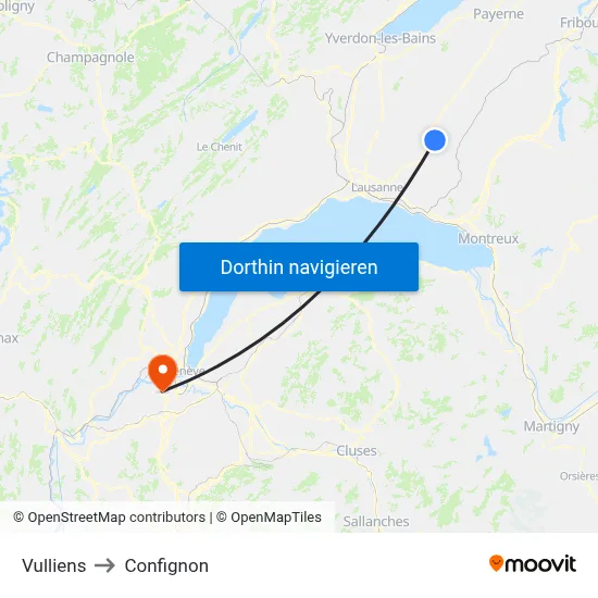 Vulliens to Confignon map