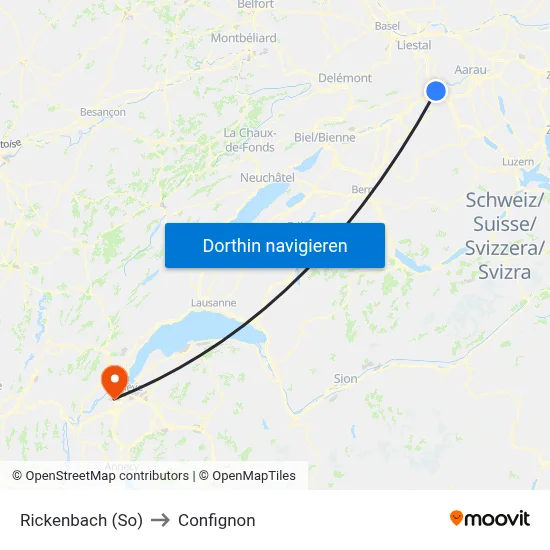 Rickenbach (So) to Confignon map