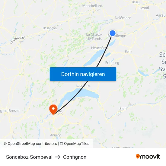 Sonceboz-Sombeval to Confignon map