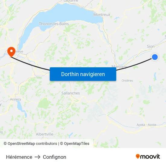 Hérémence to Confignon map