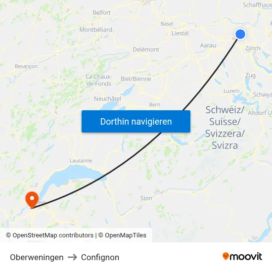 Oberweningen to Confignon map
