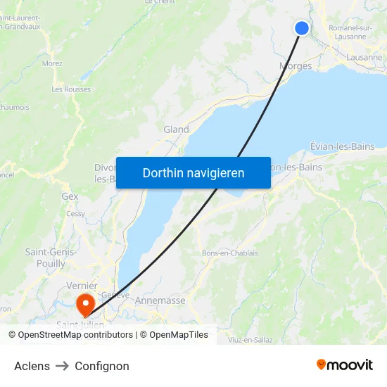 Aclens to Confignon map