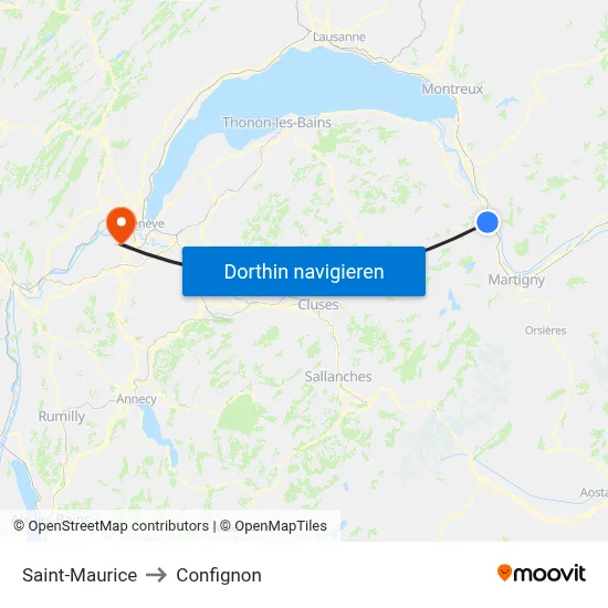 Saint-Maurice to Confignon map