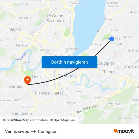 Vandœuvres to Confignon map