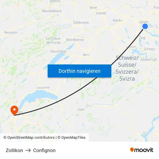 Zollikon to Confignon map