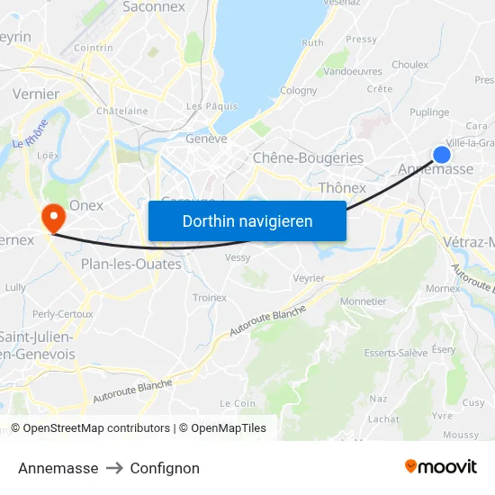 Annemasse to Confignon map