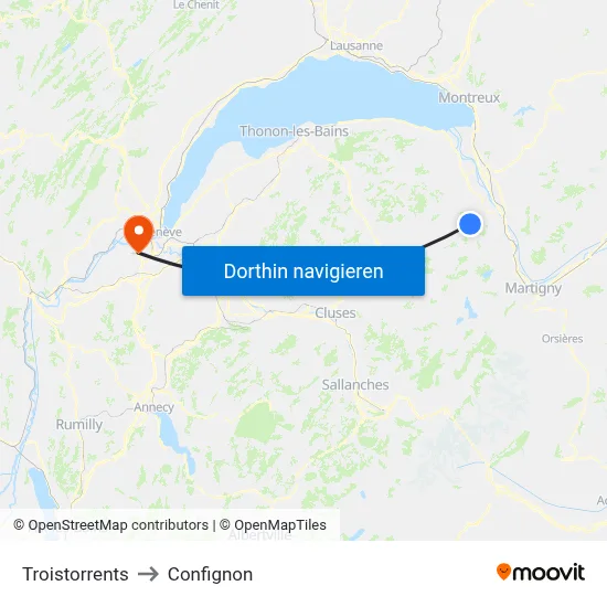 Troistorrents to Confignon map