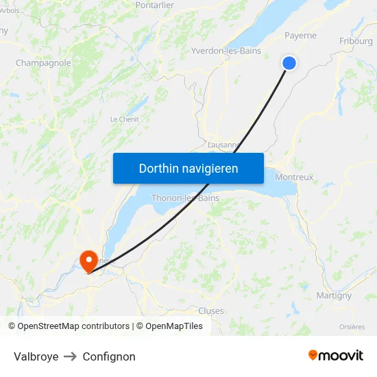 Valbroye to Confignon map