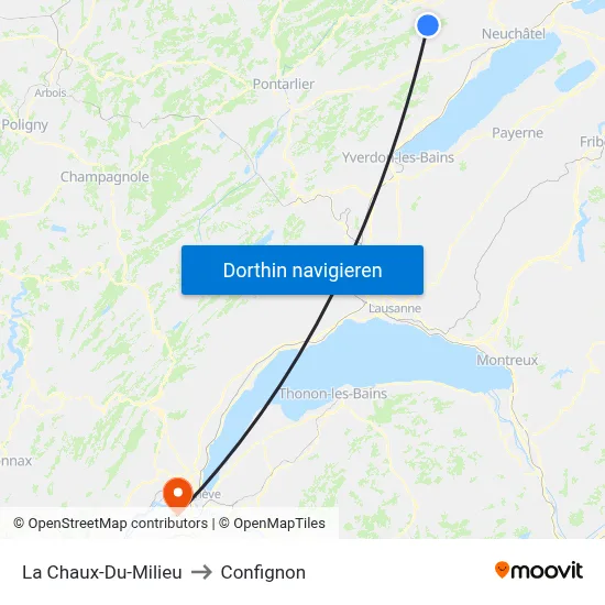 La Chaux-Du-Milieu to Confignon map