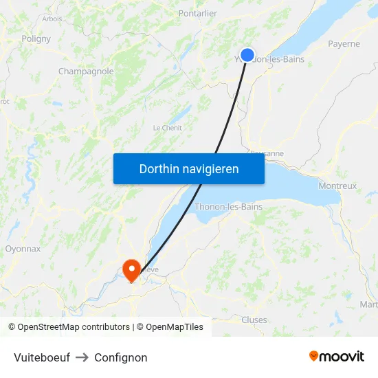 Vuiteboeuf to Confignon map