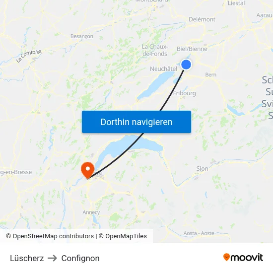 Lüscherz to Confignon map