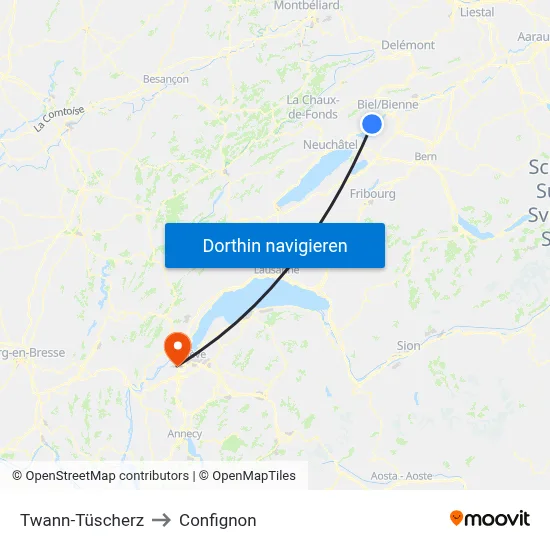 Twann-Tüscherz to Confignon map
