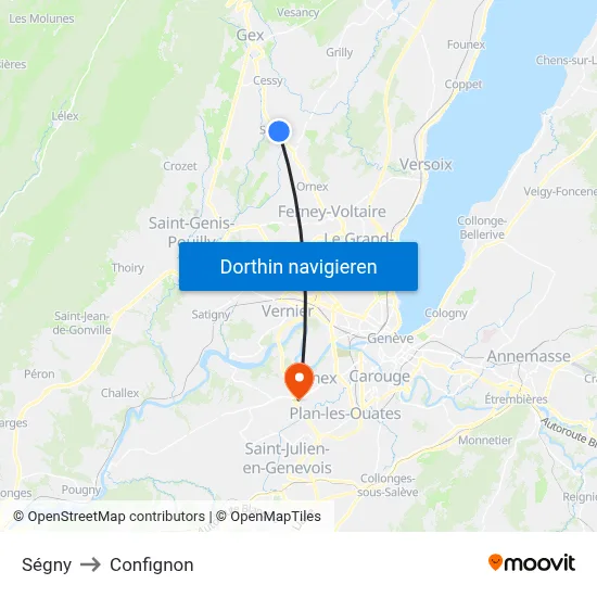 Ségny to Confignon map