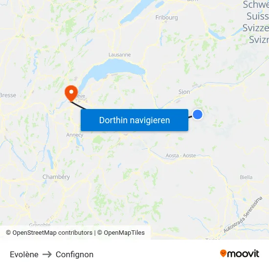 Evolène to Confignon map