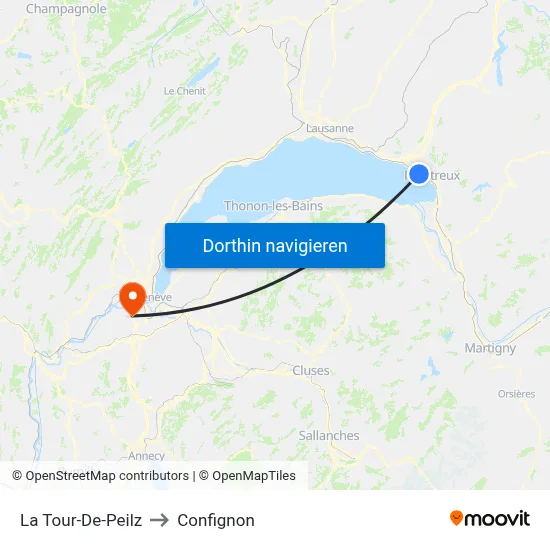 La Tour-De-Peilz to Confignon map