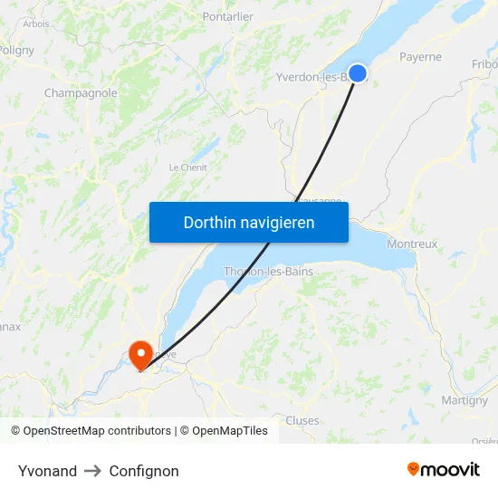 Yvonand to Confignon map